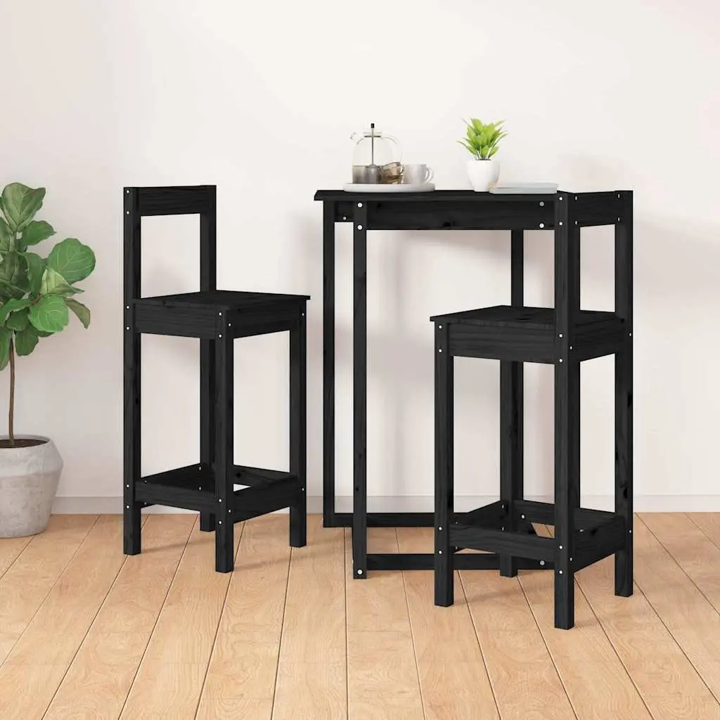 Backless Bar Stools 2 Piece Black Solid Pine Wood Kitchen Dining Chairs