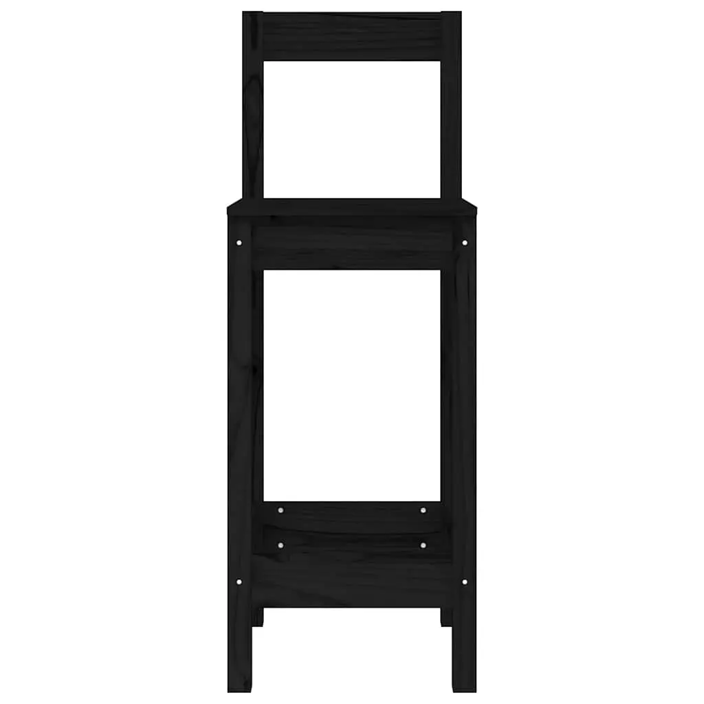 Backless Bar Stools 2 Piece Black Solid Pine Wood Kitchen Dining Chairs