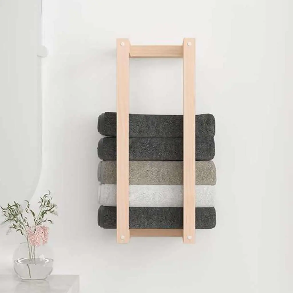 Towel Rack Wall Mounted Solid Pine Wood 23x18x60 cm Brown Bathroom Storage Shelf