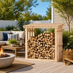 Firewood Rack Log Storage Holder Solid Pine Wood Fireplace Accessory