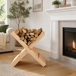 Solid Wood Log Holder Firewood Rack Storage Stand Natural Pine 47x39.5x48cm