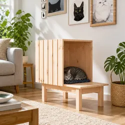 Cat House 60x36x60 cm Solid Pine Wood Shelter Rest Sleep Bed Enclosure