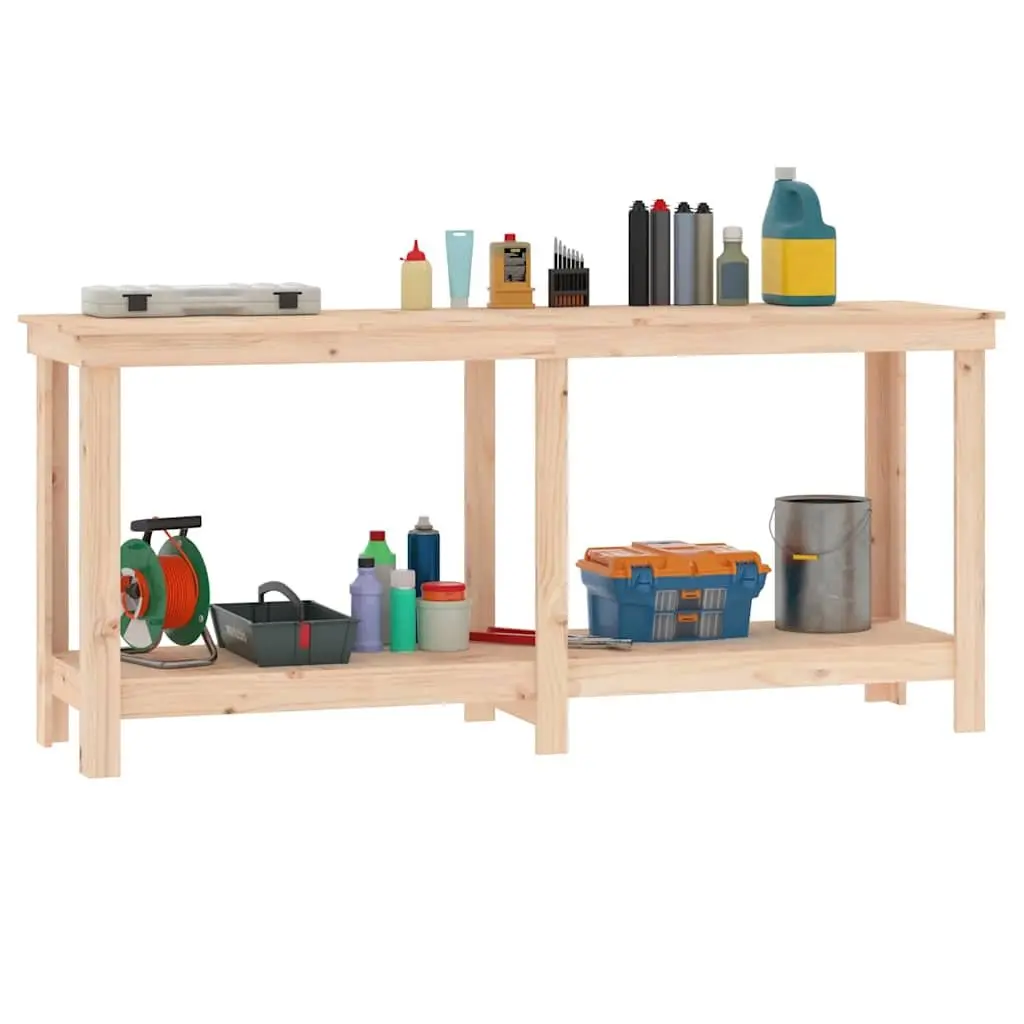 Work Bench 180x50x80 cm Solid Wood Pine Storage Shelves Garage Tool Table
