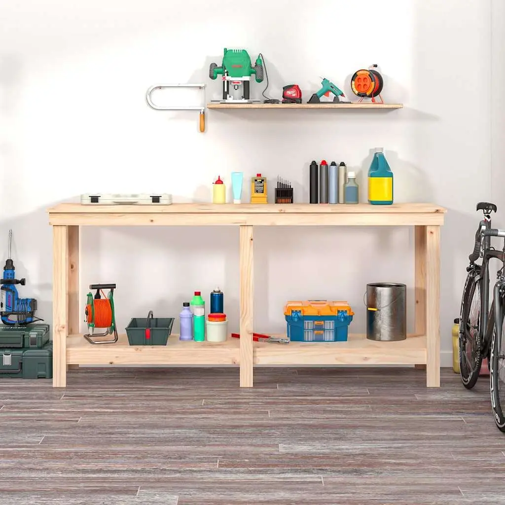 Work Bench 180x50x80 cm Solid Wood Pine Storage Shelves Garage Tool Table