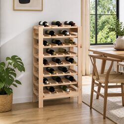 Wooden Wine Rack 61.5x30x107.5 cm Pine Bottle Storage Display Stand Brown