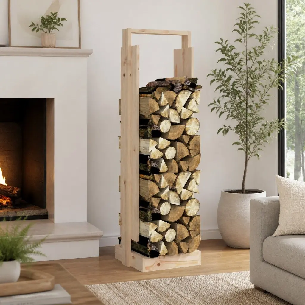 Log Holder Solid Pine Wood Indoor Firewood Stand Brown 33.5 x 30 x 110 cm