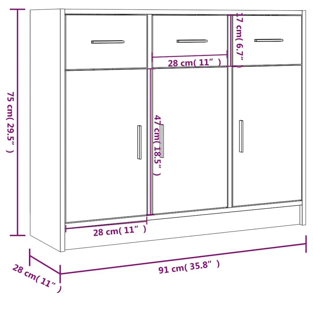 White Sideboard for Home 91x28x75cm