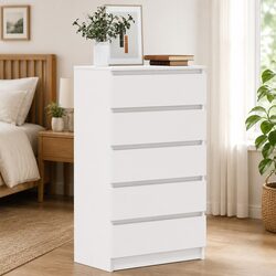 Drawer Cabinet White 60x36x103 cm Storage Chest 5 Drawers Engineered Wood