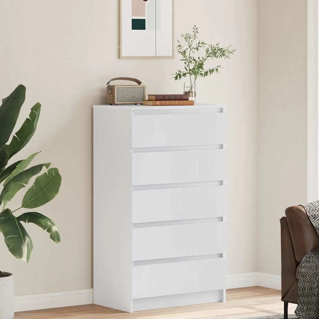 Storage Chest Drawer Cabinet Engineered Wood 60x36x103cm White 5 Drawers