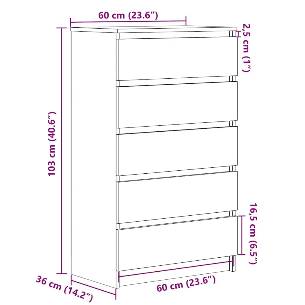 Drawer Cabinet Black Storage Chest 5 Drawers Engineered Wood Furniture