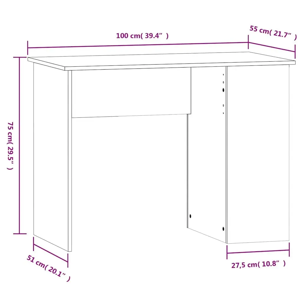 Office Desk with Storage Shelves Engineered Wood White 100x55x75cm Modern Workstation