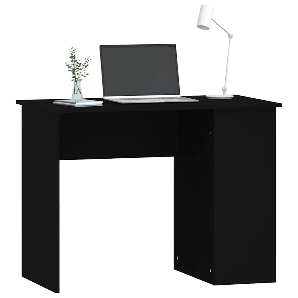 Black Office Desk Engineered Wood 100 x 55 x 75 cm with Shelves Storage Compartments