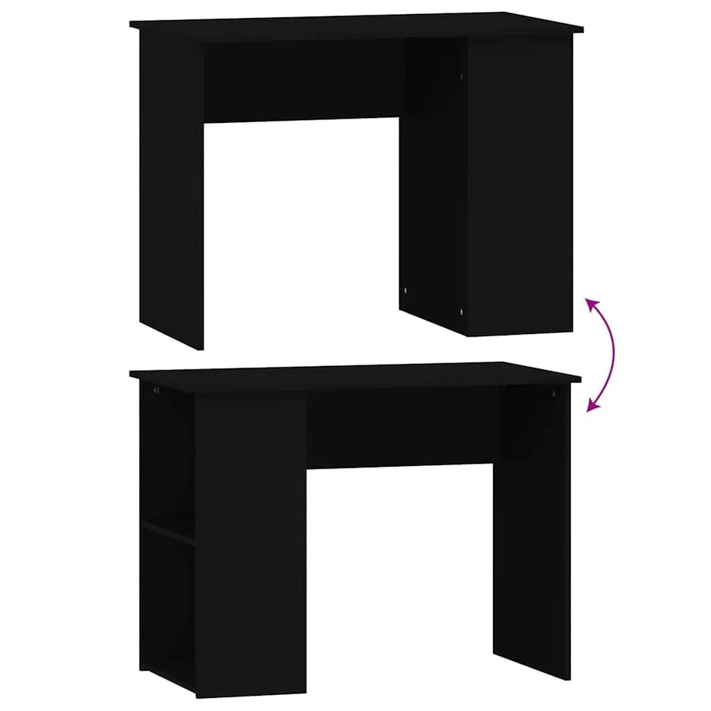 Black Office Desk Engineered Wood 100 x 55 x 75 cm with Shelves Storage Compartments
