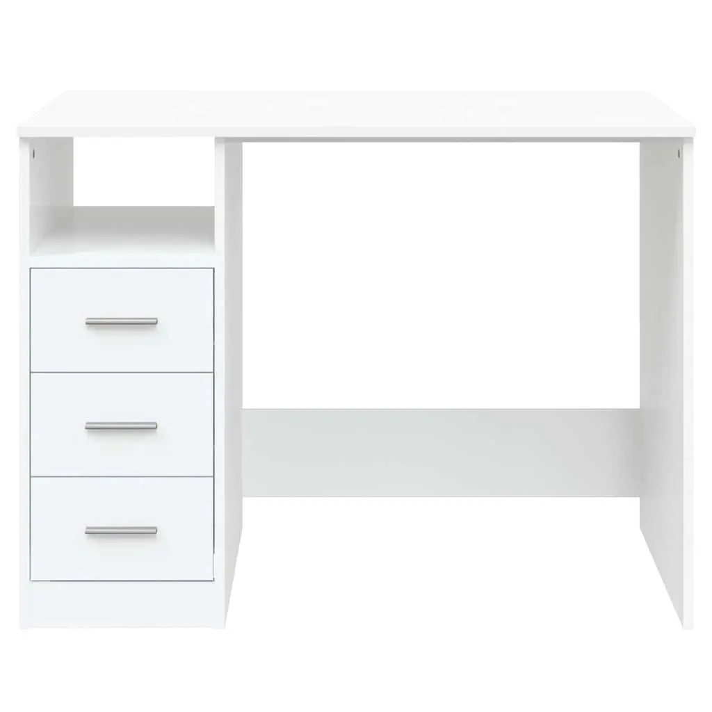 Office Desk Engineered Wood White 102x50x76cm 3 Drawers Storage Computer Desk