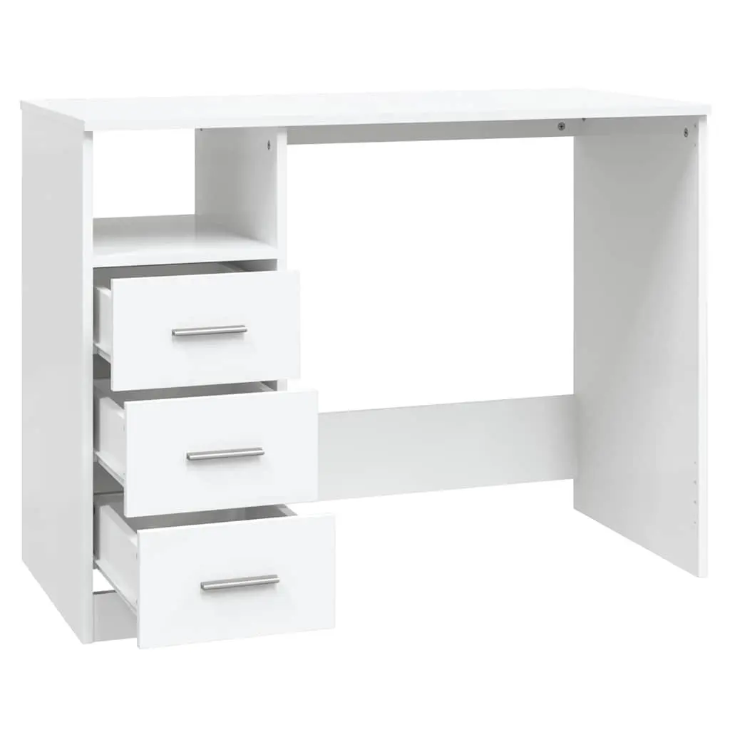Office Desk Engineered Wood White 102x50x76cm 3 Drawers Storage Computer Desk