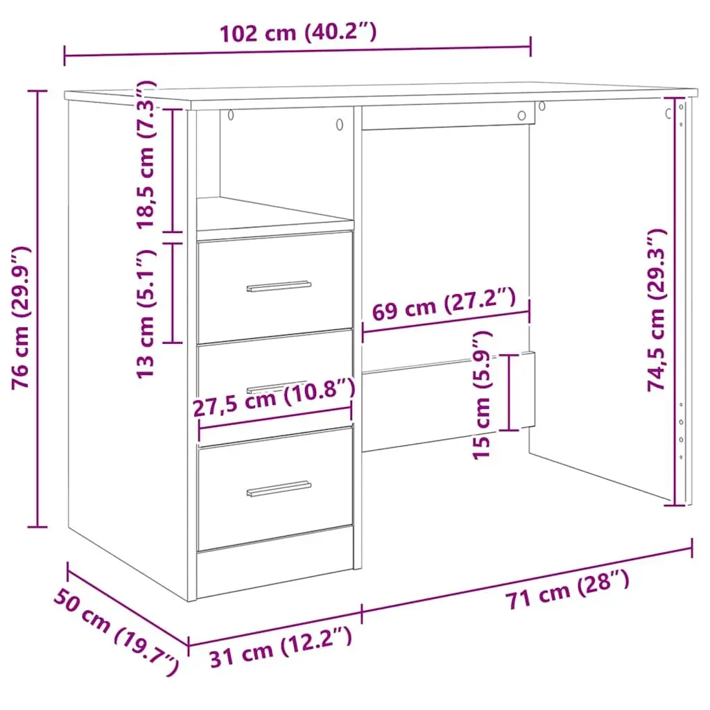 Office Desk with 3 Storage Drawers