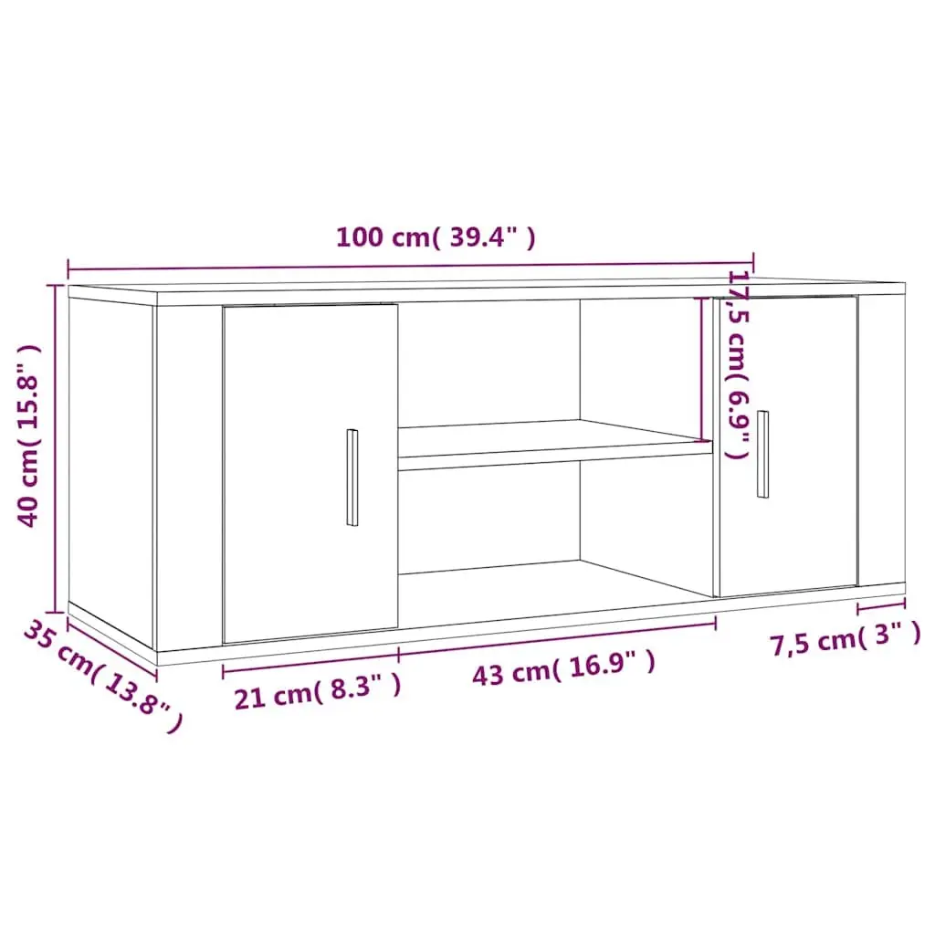 White TV Stand Engineered Wood Storage Unit 100x35x40cm with Doors and Four Compartments
