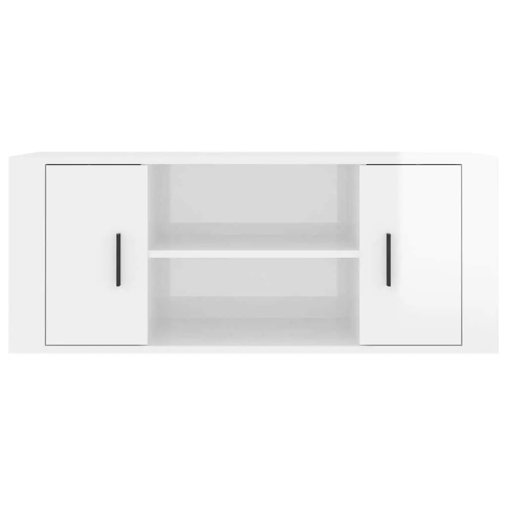 TV Cabinet Engineered Wood 100 x 35 x 40 cm White High Gloss Media Unit Storage Compartments
