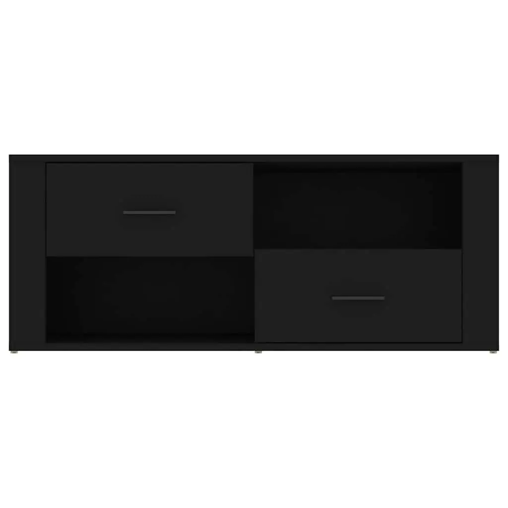 TV Cabinet Engineered Wood 100 x 35 x 40 cm Black Storage Unit Drawers Compartments Media Stand