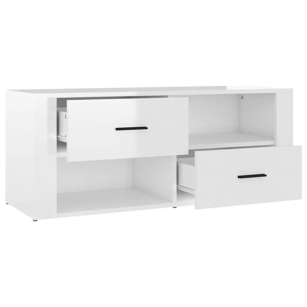 TV Cabinet White High Gloss Media Storage Unit Engineered Wood Drawers