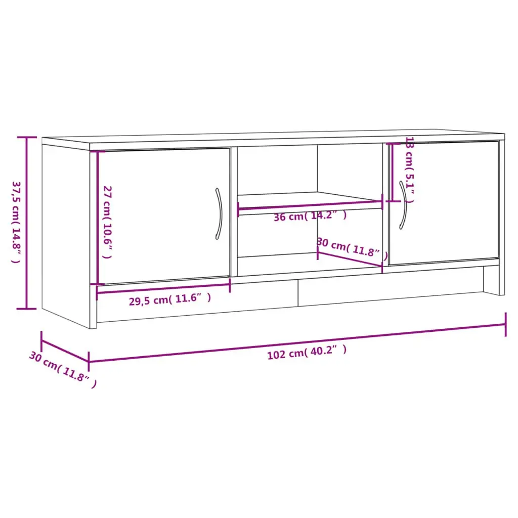 TV Cabinet White 102x30x37.5 cm Media Stand Storage Unit with Doors