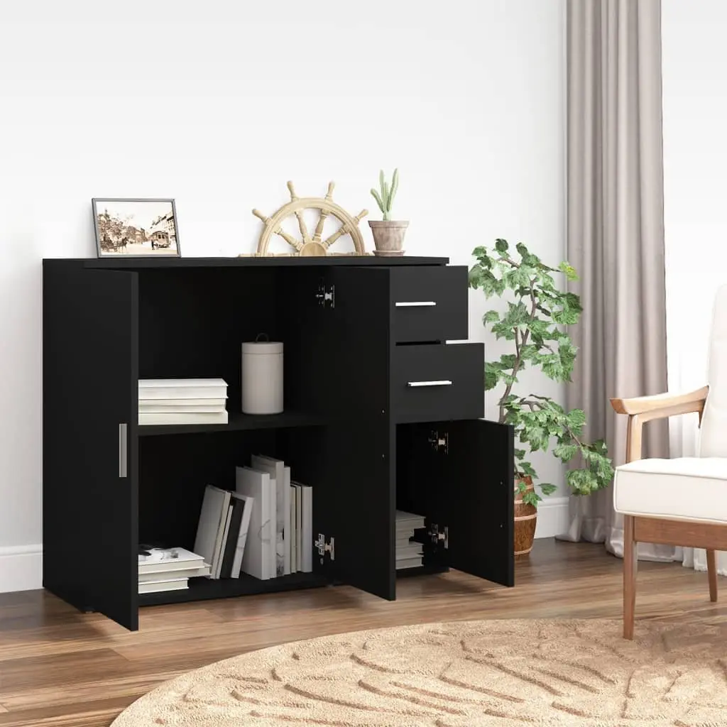 Sideboard Cabinet Engineered Wood 91x29.5x75cm Black Storage Furniture
