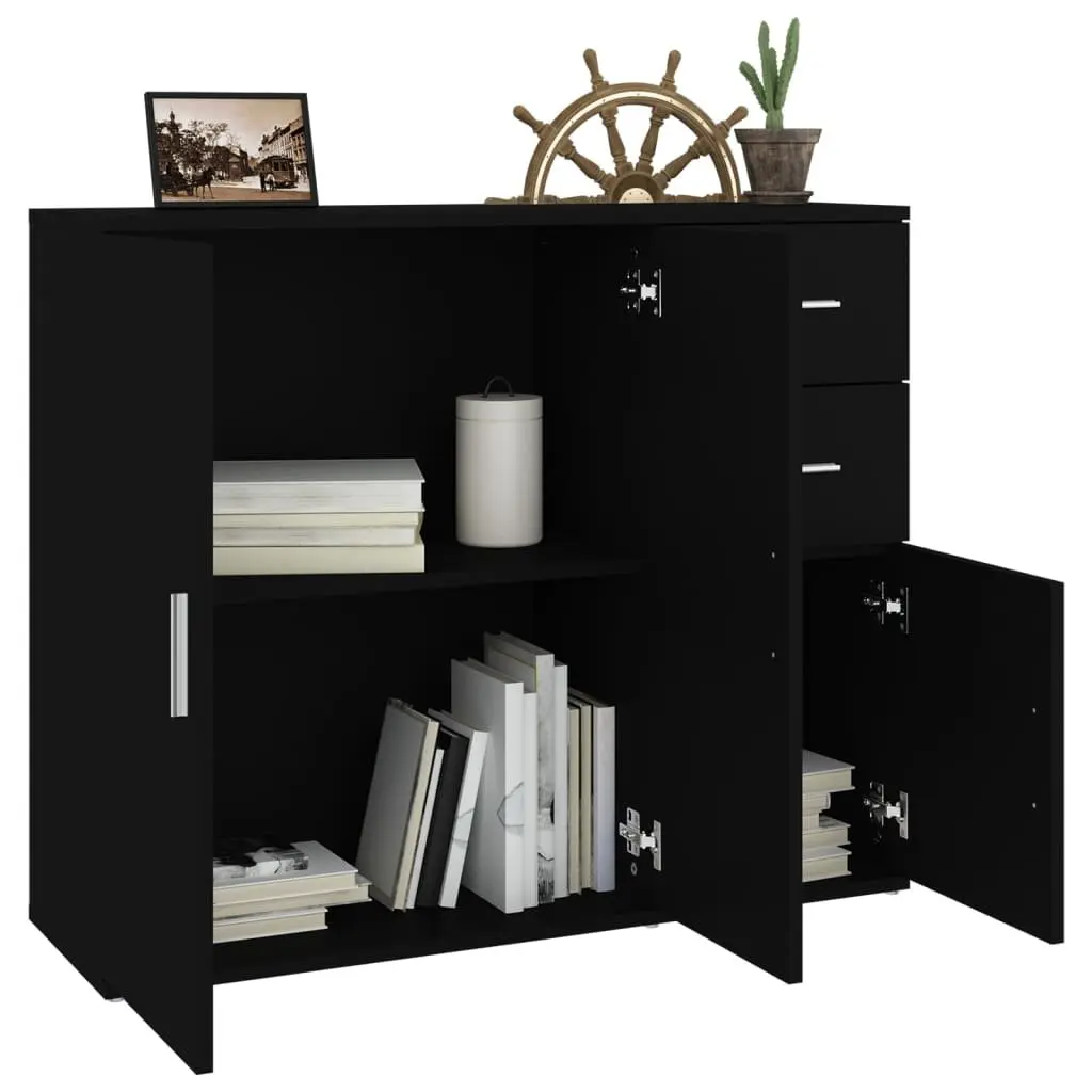 Sideboard Cabinet Engineered Wood 91x29.5x75cm Black Storage Furniture