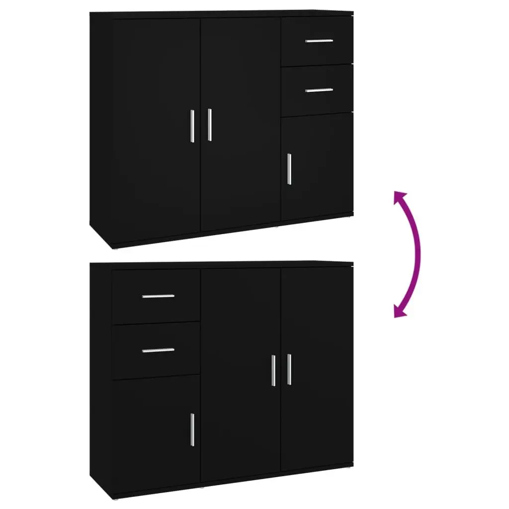 Sideboard Cabinet Engineered Wood 91x29.5x75cm Black Storage Furniture