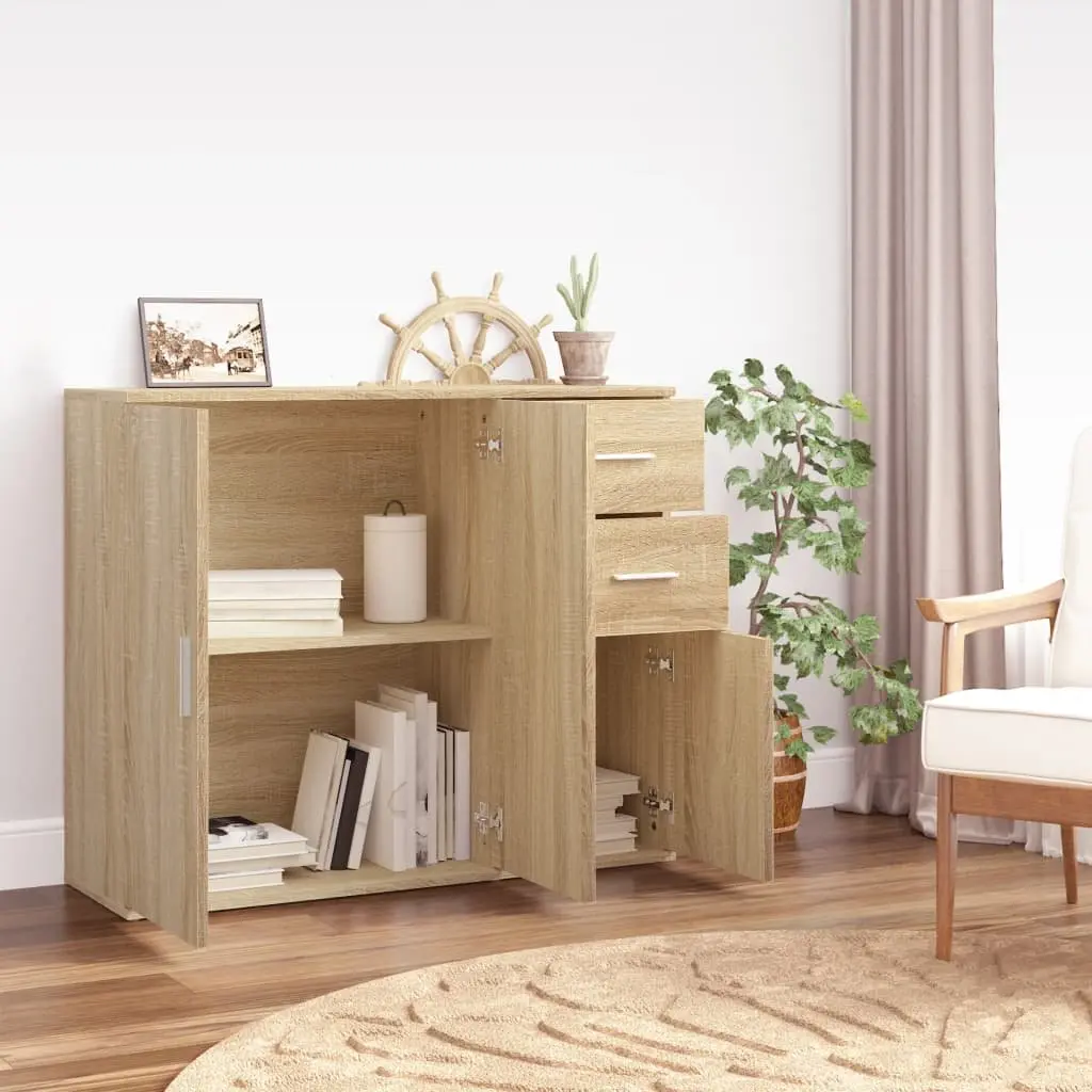 Sideboard Engineered Wood Brown Cabinet Storage Buffet Cupboard 91x29.5x75cm