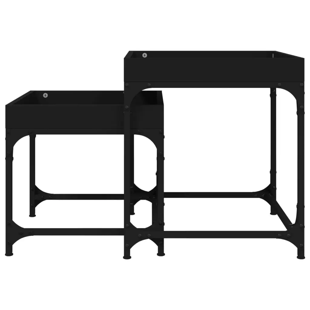 Side Tables 2 pcs Black Engineered Wood Steel Frame Coffee Accent Table Set