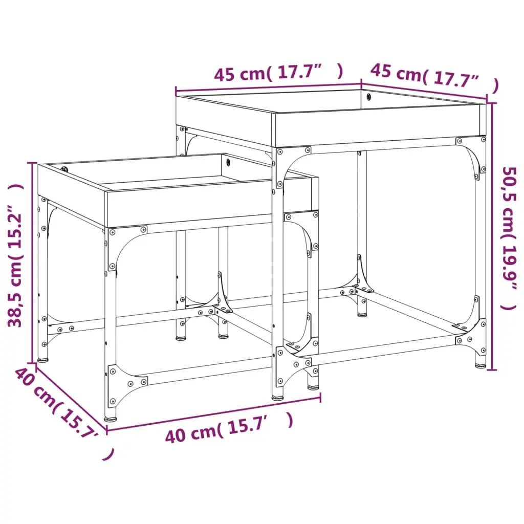 Side Tables Engineered Wood Steel Frame Grey Set of 2