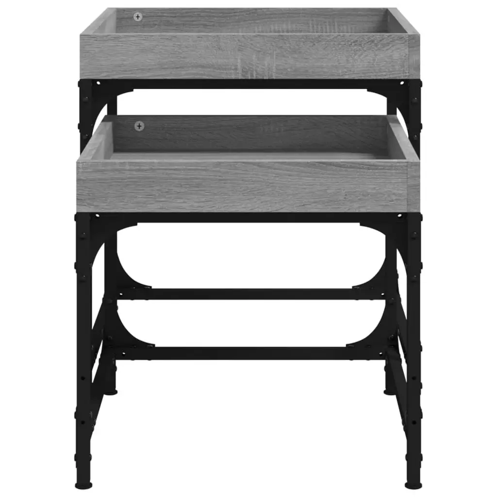 Side Tables Engineered Wood Steel Frame Grey Set of 2