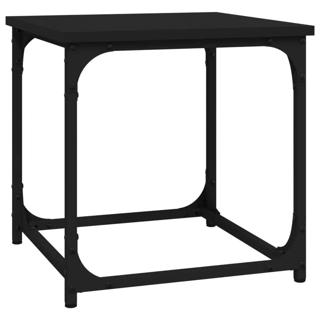 Side Table Coffee Table with Steel Frame Adjustable Legs Black 40x40x40cm