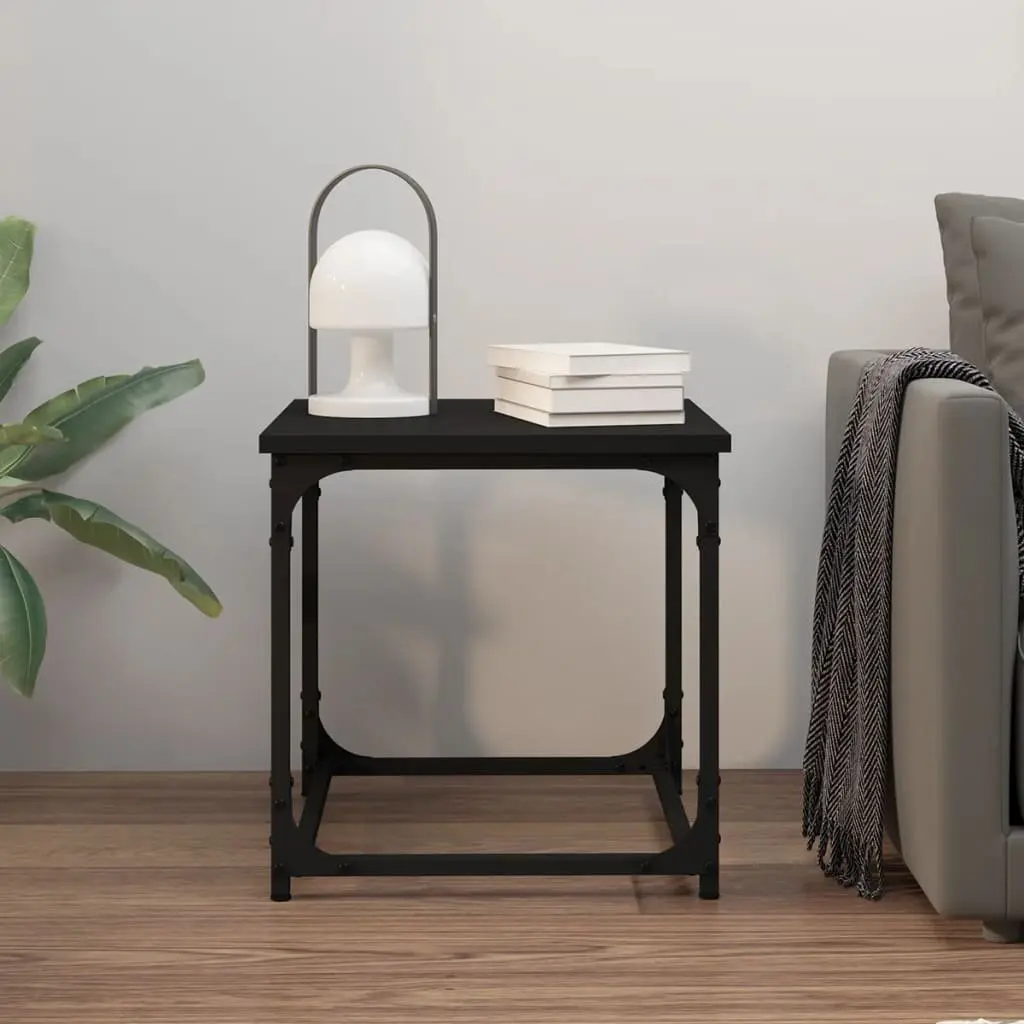 Side Table Coffee Table with Steel Frame Adjustable Legs Black 40x40x40cm