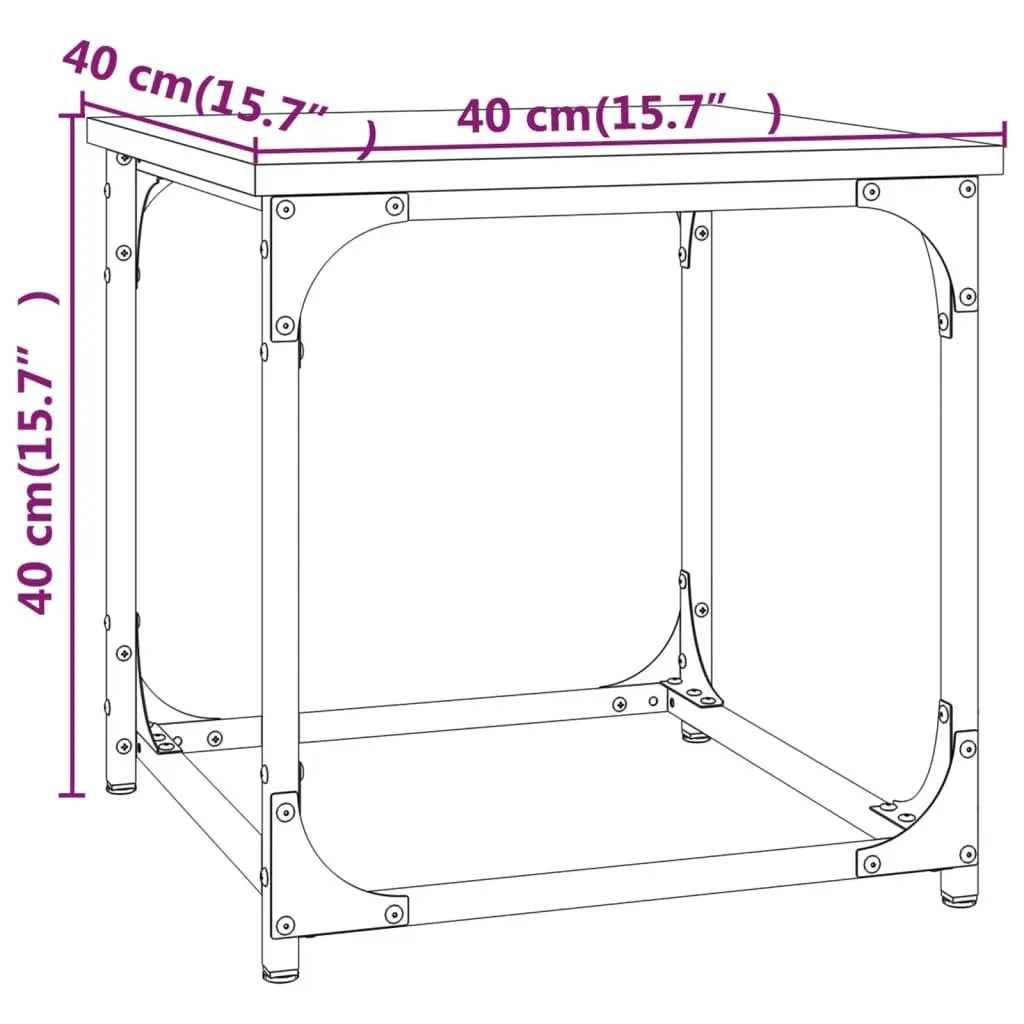 Side Table Coffee Table with Steel Frame Adjustable Legs Black 40x40x40cm