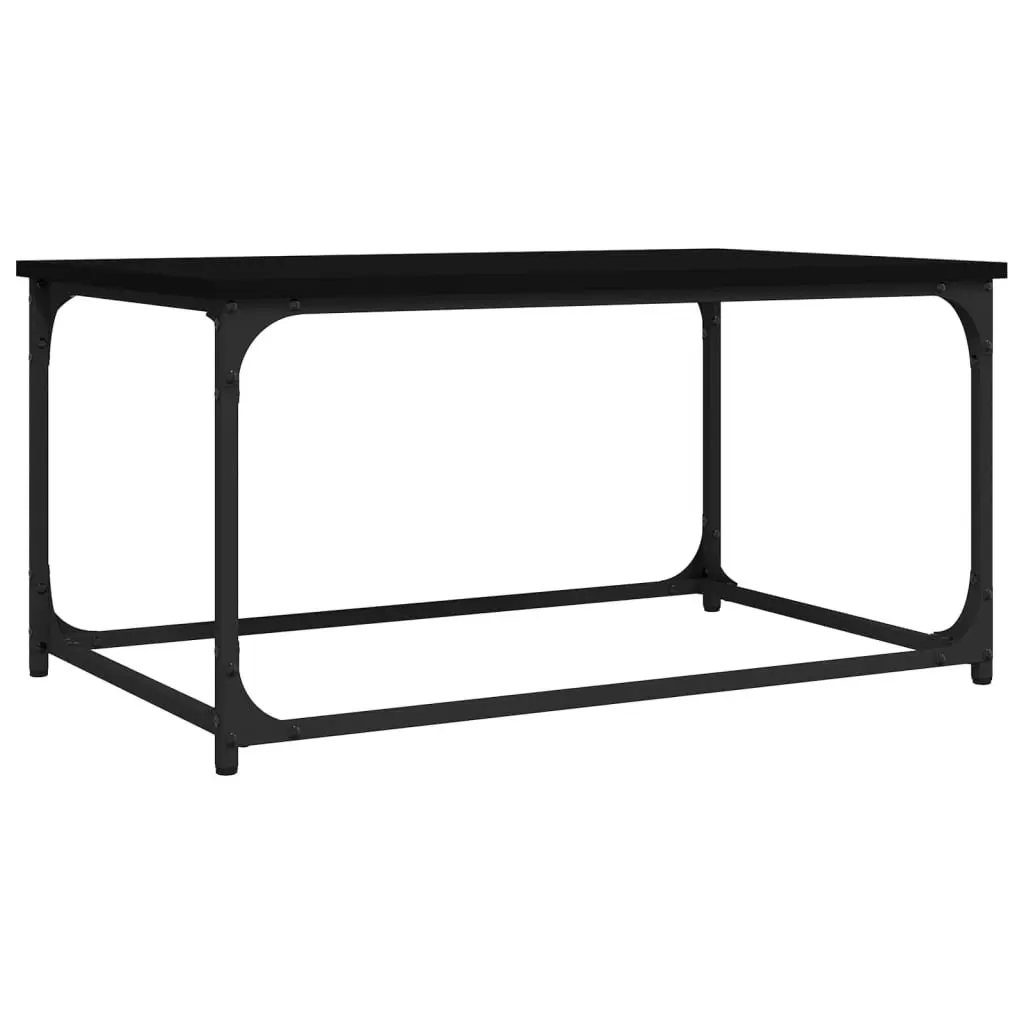 Coffee Table Iron Frame Black Engineered Wood 80cm x 50cm x 40cm Living Room Furniture