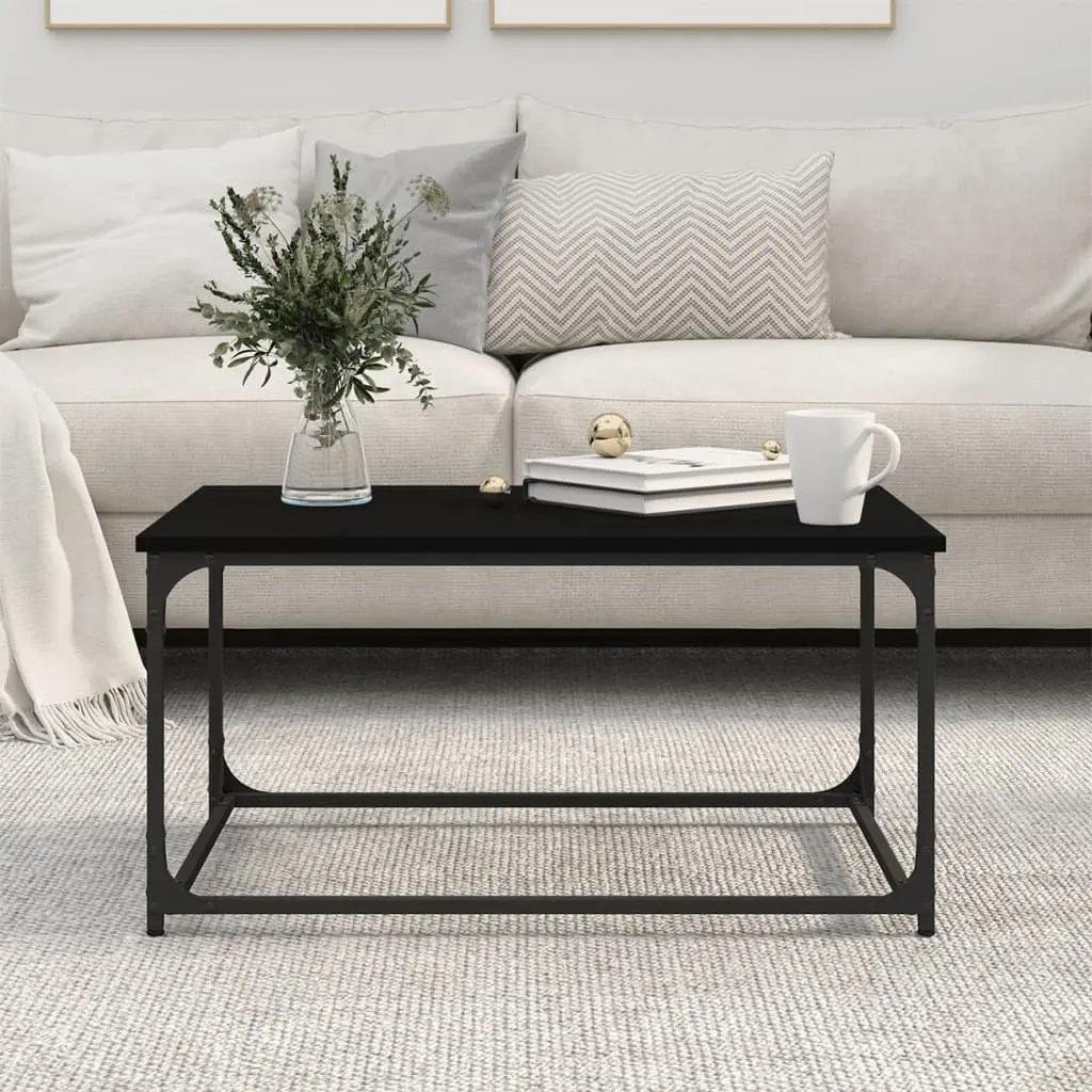 Coffee Table Iron Frame Black Engineered Wood 80cm x 50cm x 40cm Living Room Furniture