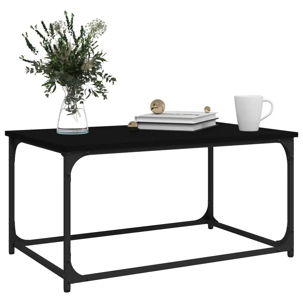 Coffee Table Iron Frame Black Engineered Wood 80cm x 50cm x 40cm Living Room Furniture