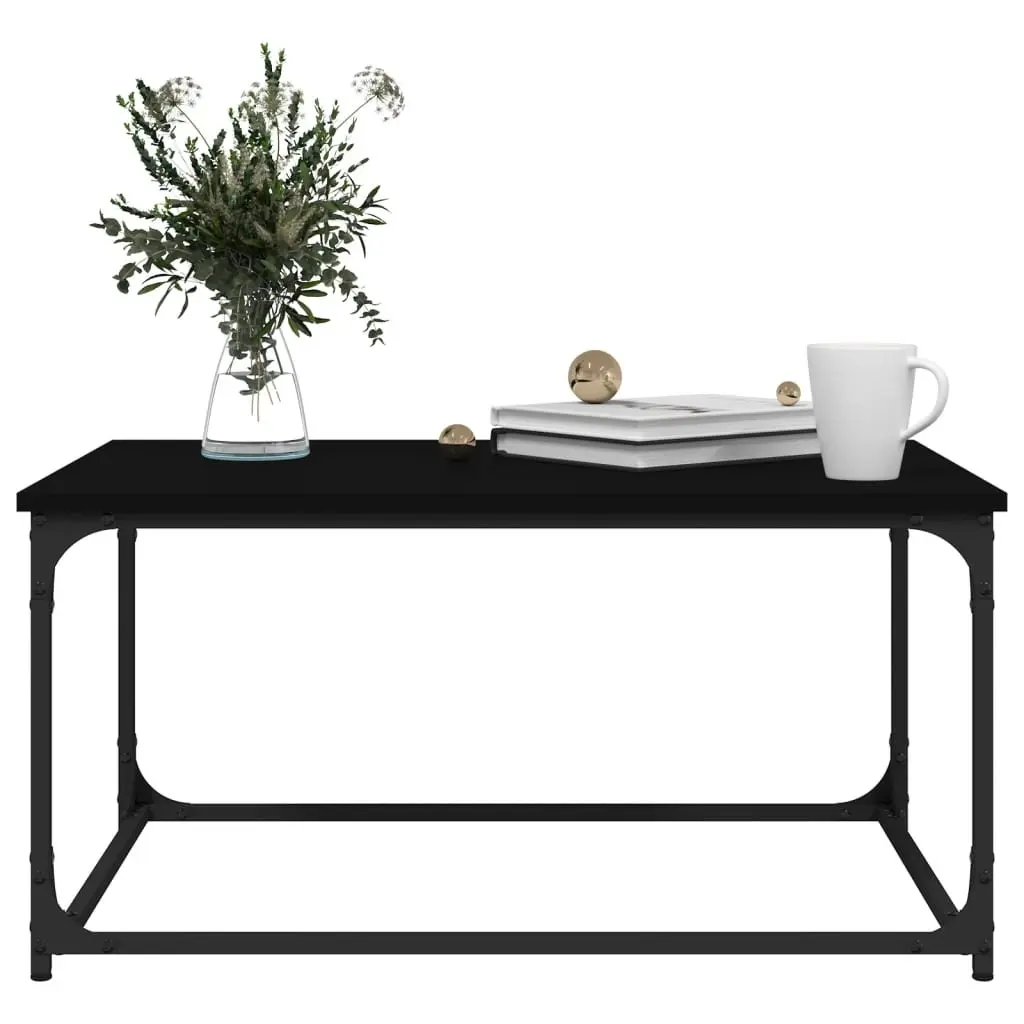 Coffee Table Iron Frame Black Engineered Wood 80cm x 50cm x 40cm Living Room Furniture