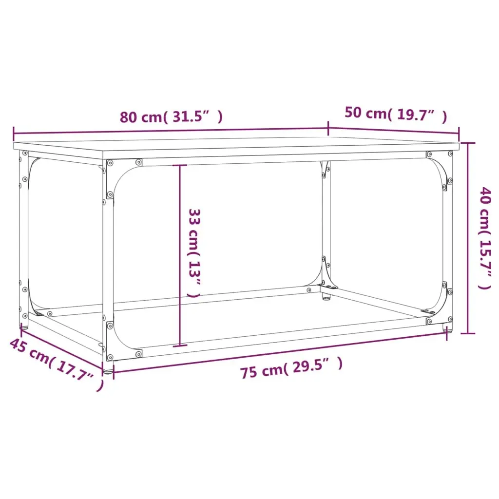 Coffee Table Iron Frame Black Engineered Wood 80cm x 50cm x 40cm Living Room Furniture