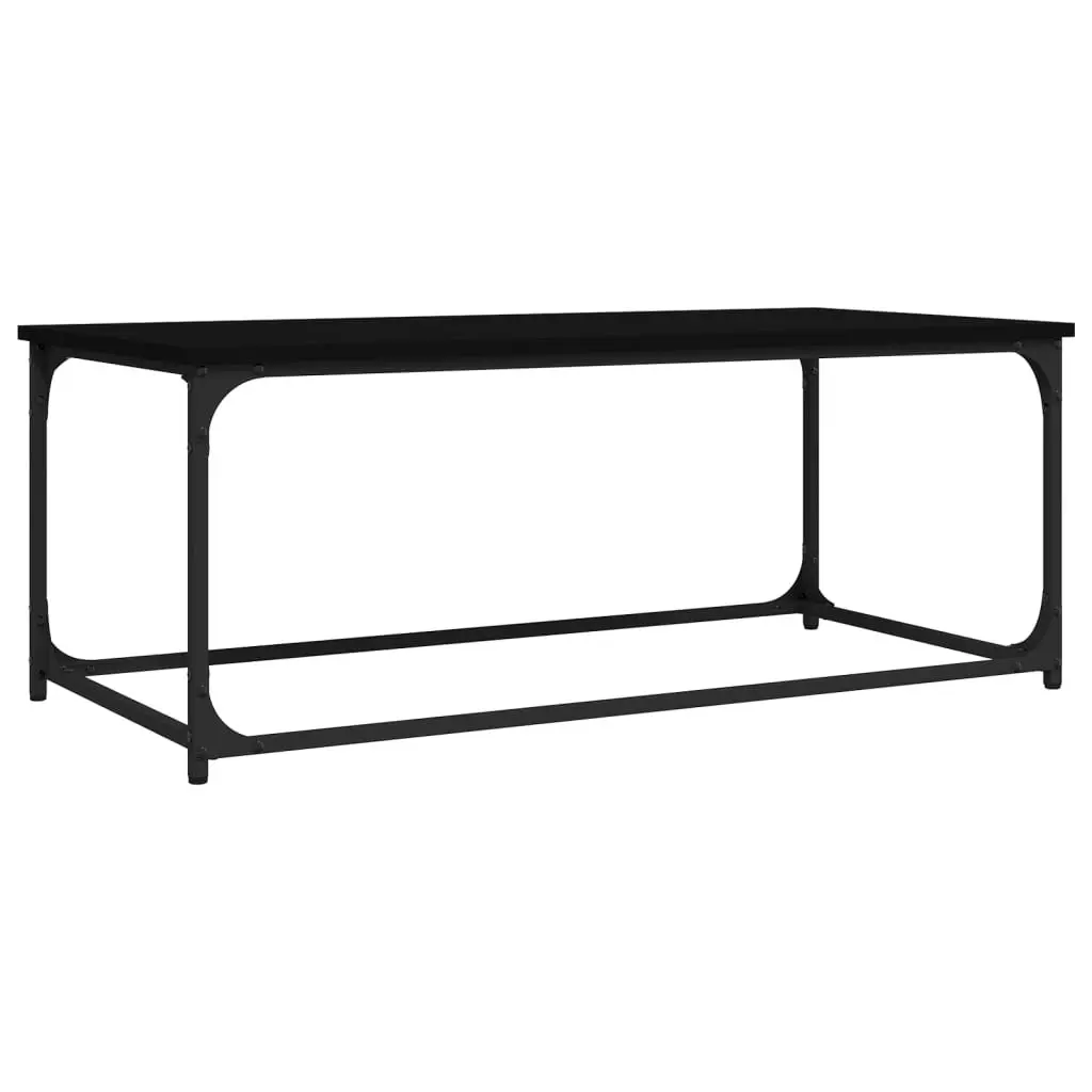 Black Engineered Wood Coffee Table with Iron Frame Compact Size for Living Room 102cm x 50cm x 40cm
