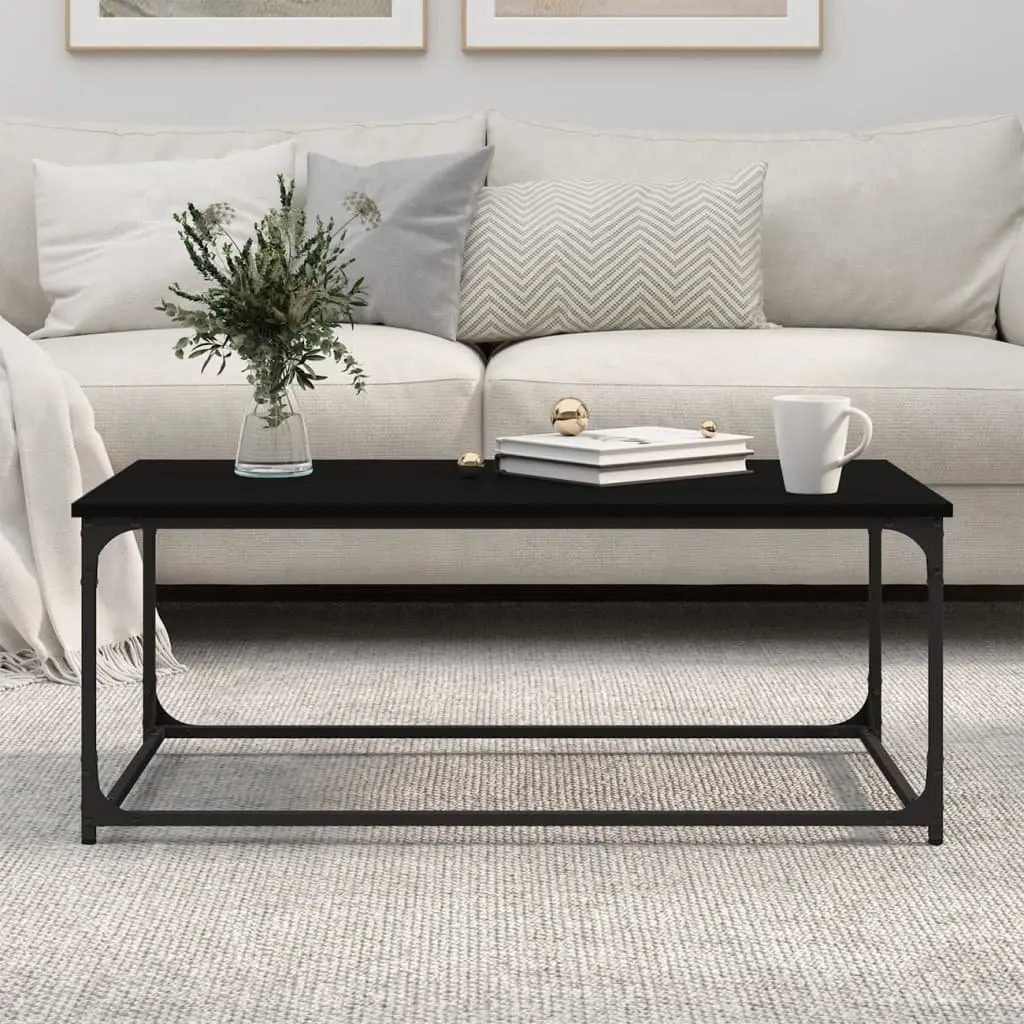 Black Engineered Wood Coffee Table with Iron Frame Compact Size for Living Room 102cm x 50cm x 40cm