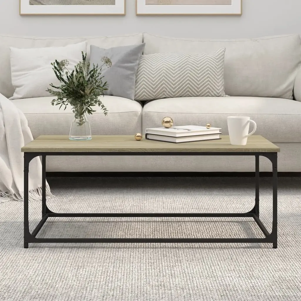 Brown Coffee Table Engineered Wood Iron Frame 102x50x40cm Living Room Use