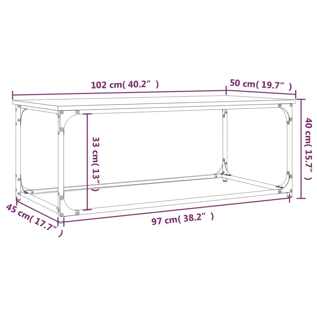 Brown Coffee Table Engineered Wood Iron Frame 102x50x40cm Living Room Use