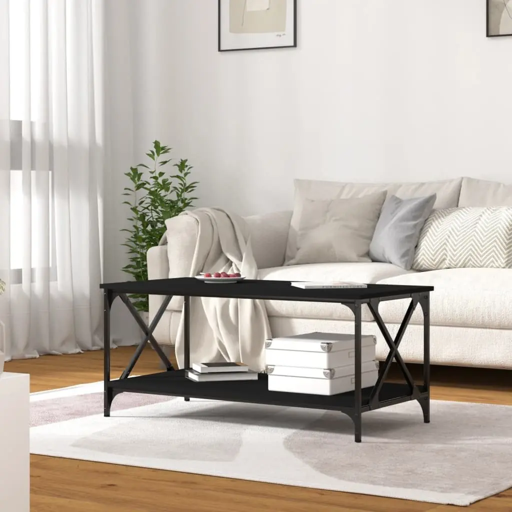 Coffee Table Engineered Wood Iron Frame 100L x 50W x 45H cm Black