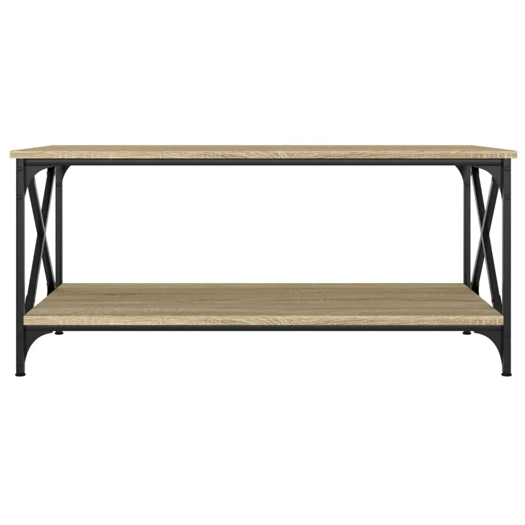 Coffee Table Engineered Wood Open Shelf Brown Iron Frame 100 x 50 x 45 cm