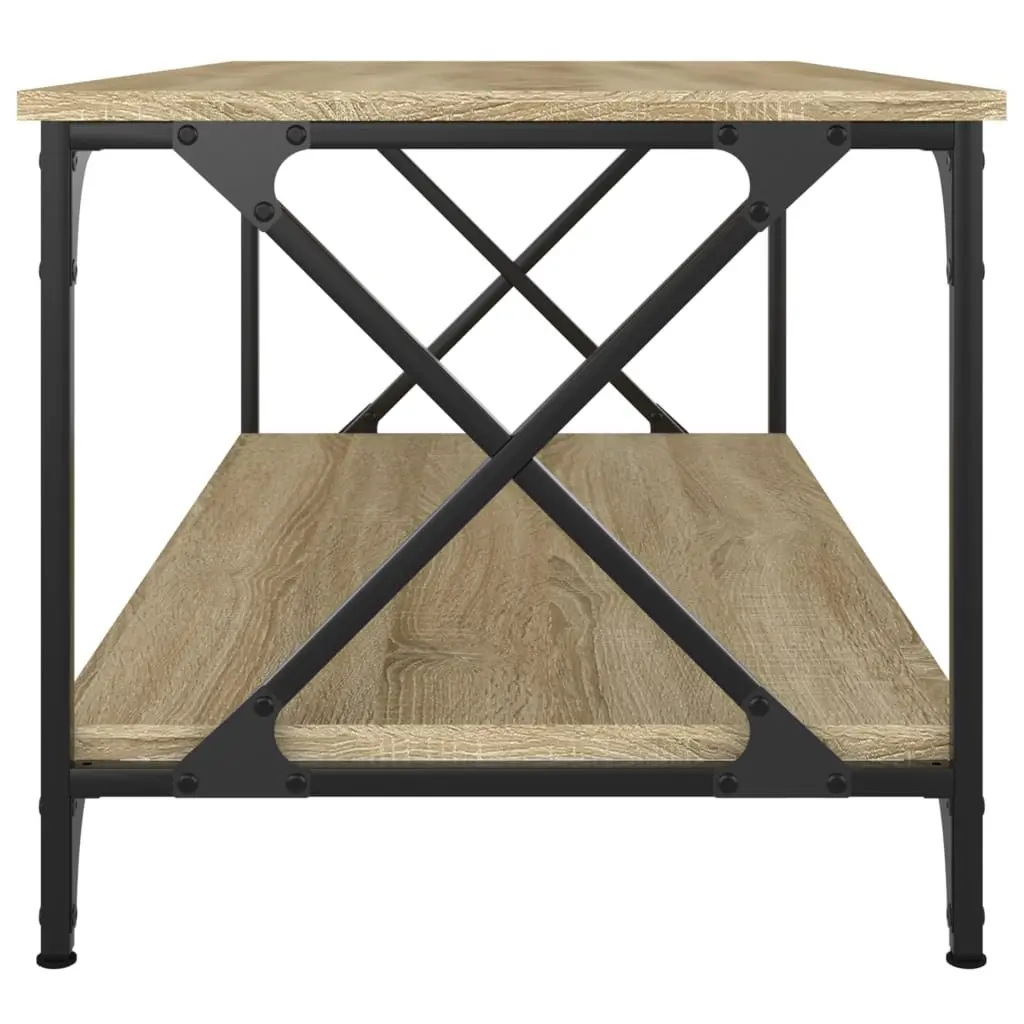 Coffee Table Engineered Wood Open Shelf Brown Iron Frame 100 x 50 x 45 cm