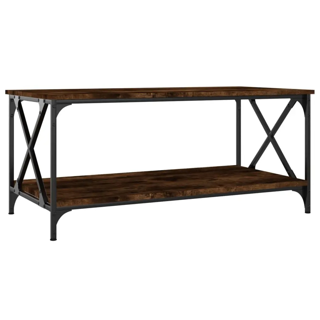 Brown Coffee Table with Open Shelf Engineered Wood and Iron 100x50x45cm Living Room Furniture