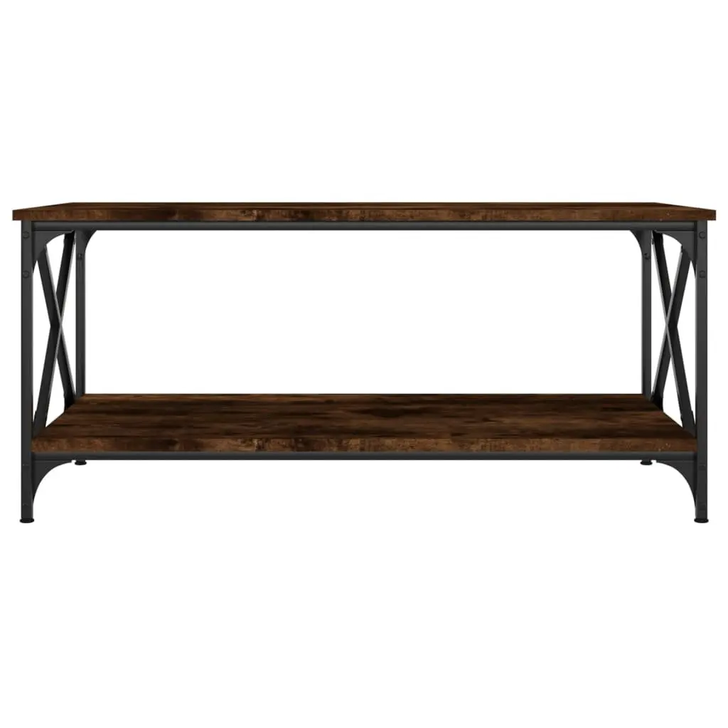 Brown Coffee Table with Open Shelf Engineered Wood and Iron 100x50x45cm Living Room Furniture