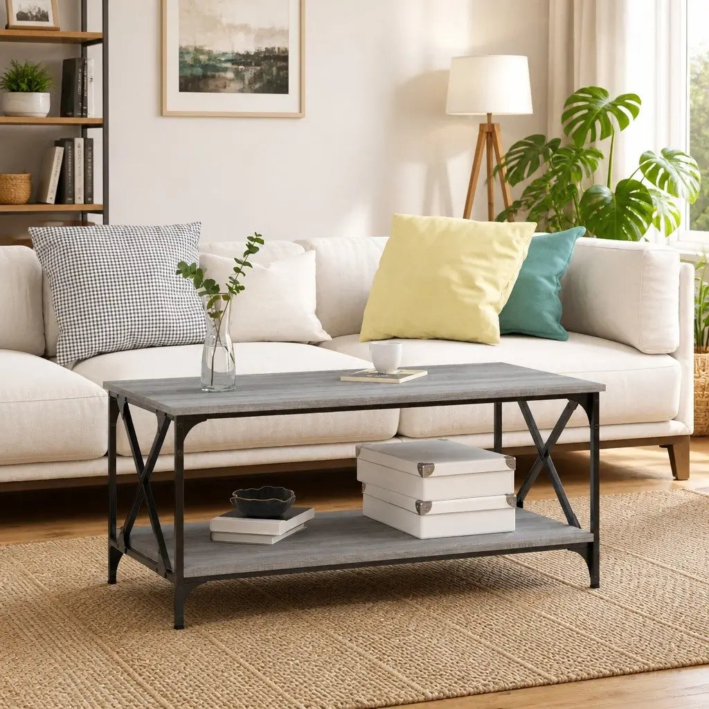 Coffee Table Engineered Wood 100 x 50 x 45 cm Grey